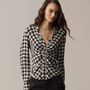 The Keaton Ruched Collared Blouse by Pilcro Anthropologie